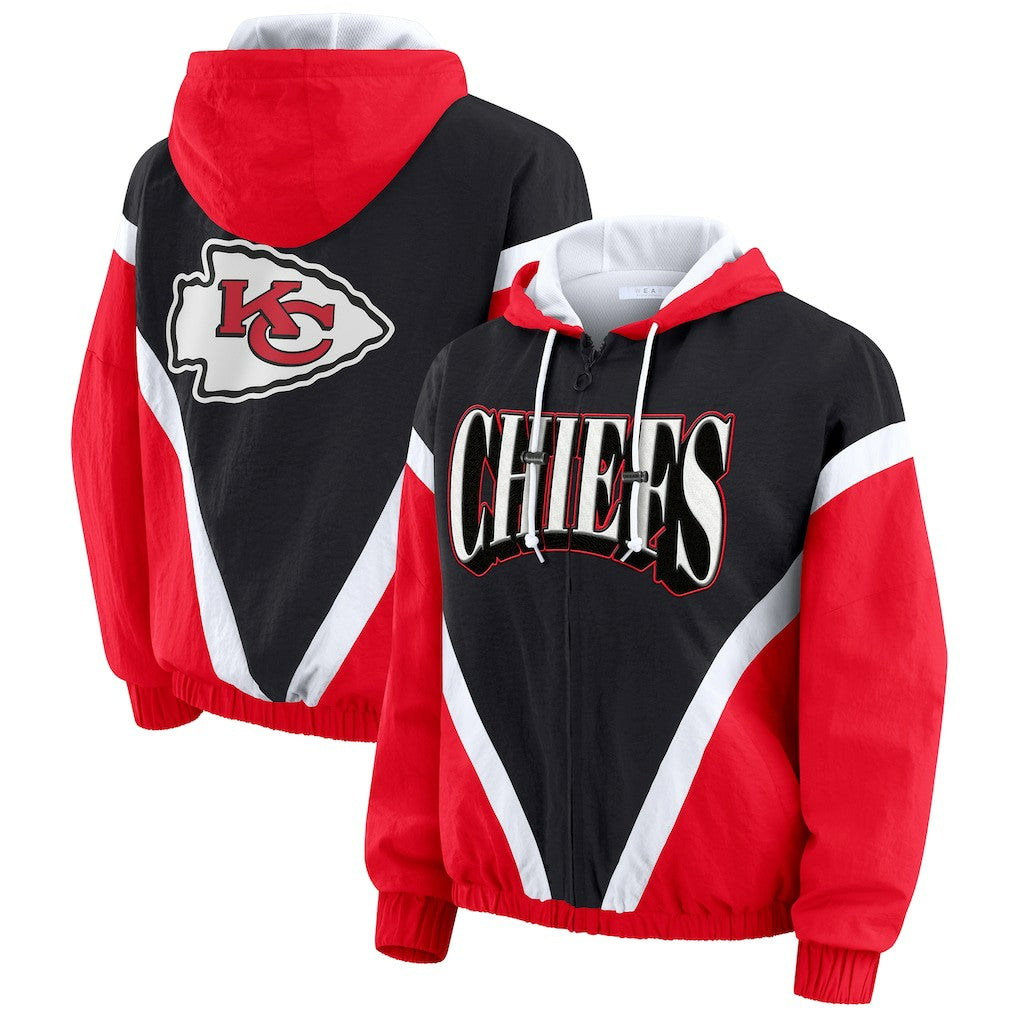 Kansas City Chiefs WEAR by Erin Andrews Women's Plus Size Retro Crinkle Full-Zip Hoodie Windbreaker Jacket Red/Black - NFL