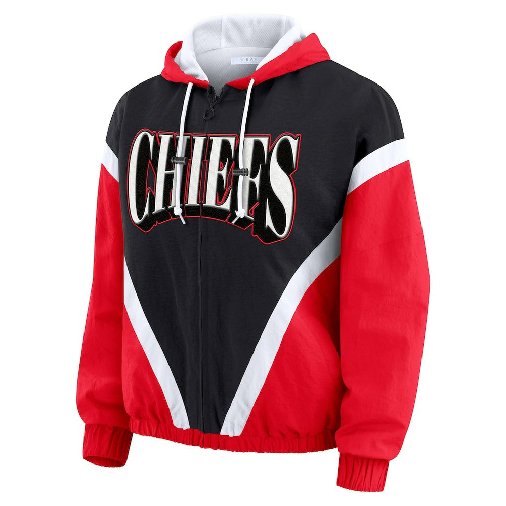 Kansas City Chiefs WEAR by Erin Andrews Women's Plus Size Retro Crinkle Full-Zip Hoodie Windbreaker Jacket Red/Black - NFL