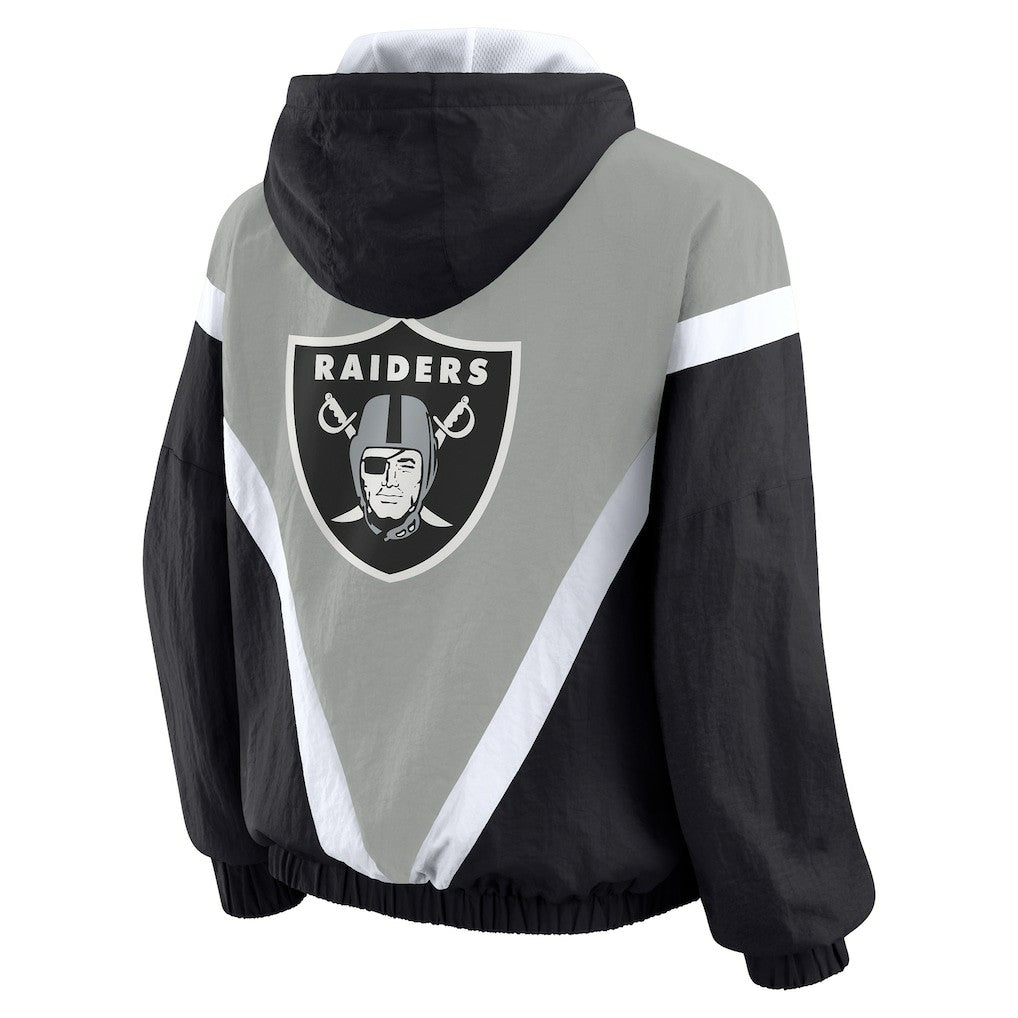 Las Vegas Raiders WEAR by Erin Andrews Women's Plus Size Retro Crinkle Full-Zip Hoodie Windbreaker Jacket Black/Gray - NFL