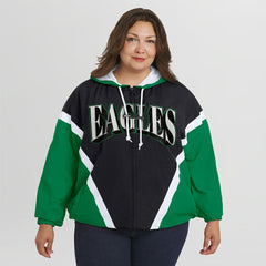 Philadelphia Eagles WEAR by Erin Andrews Women's Plus Size Retro Crinkle Full-Zip Hoodie Windbreaker Jacket Kelly Green/Black - NFL