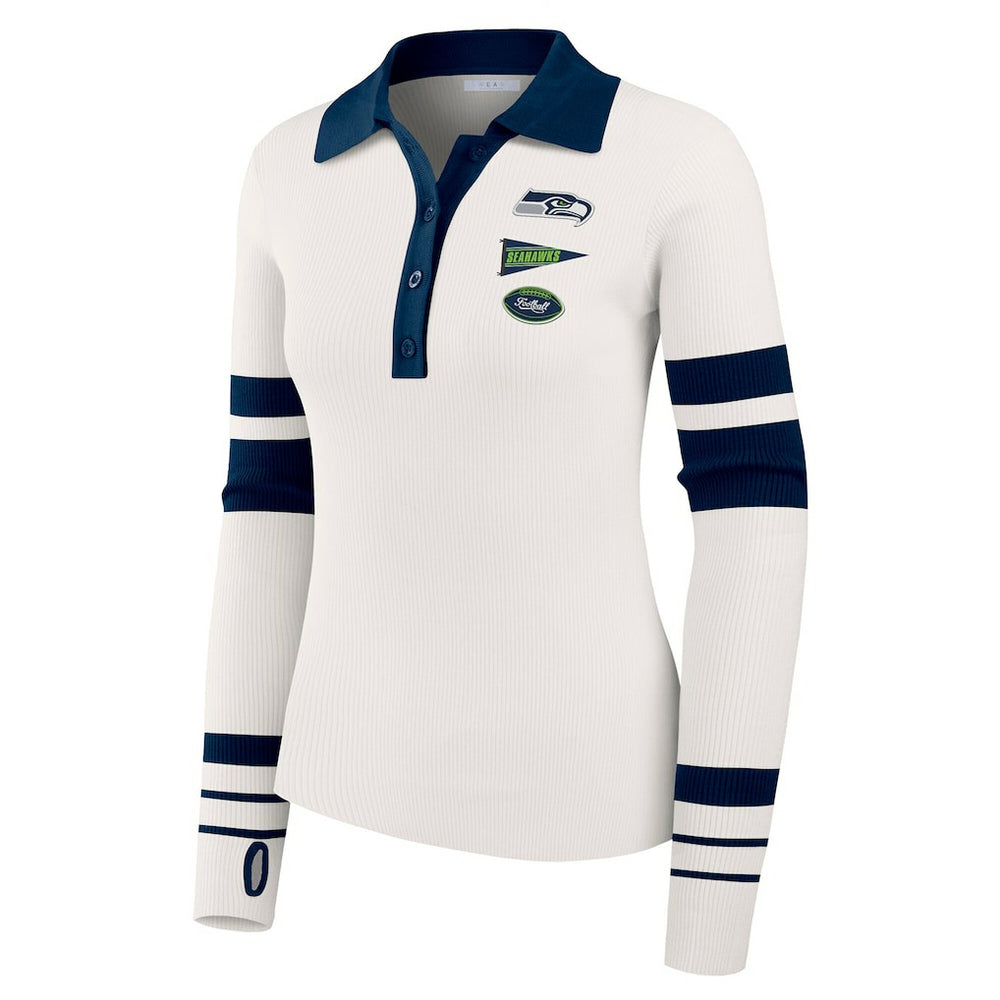 Seattle Seahawks WEAR by Erin Andrews Women's Ribbed Henley Polo Sweater White - NFL