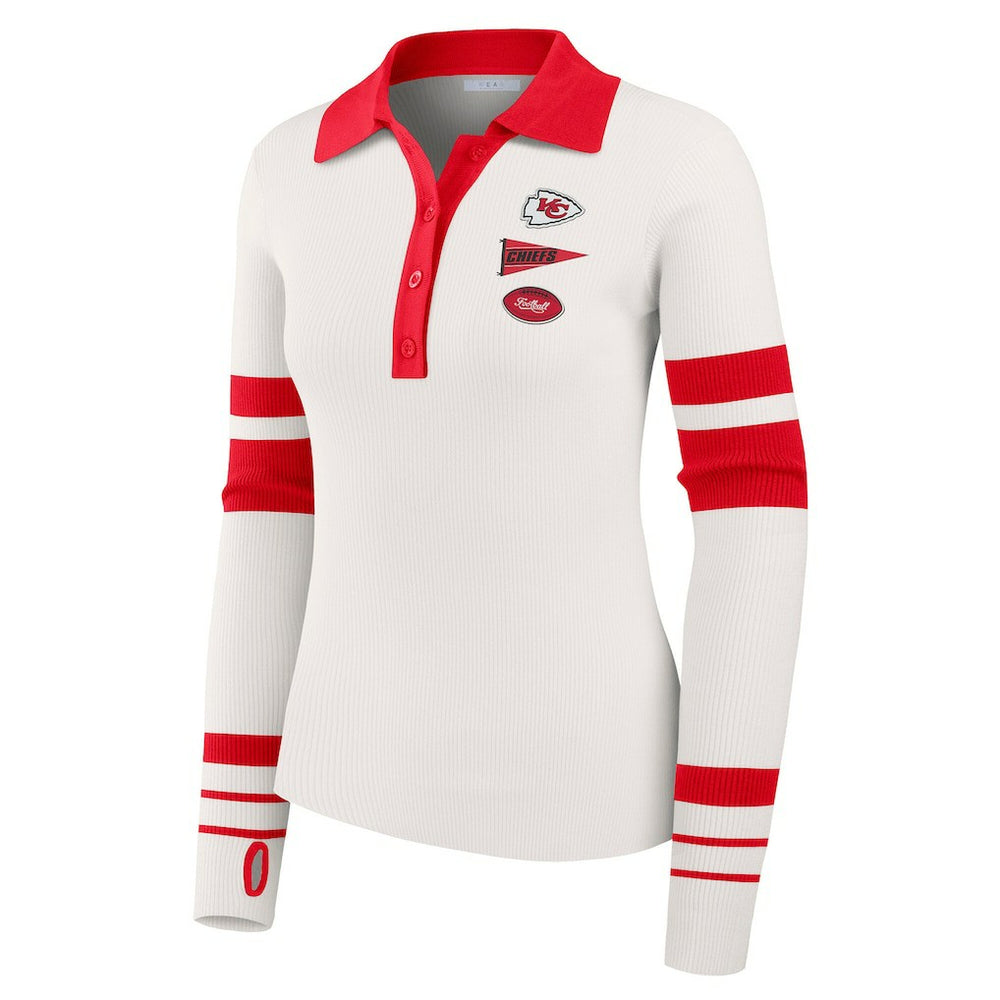 Kansas City Chiefs WEAR by Erin Andrews Women's Ribbed Henley Polo Sweater White - NFL