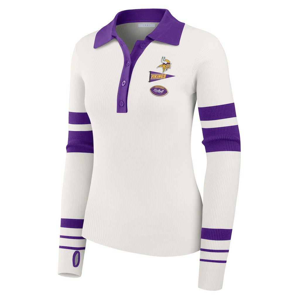 Minnesota Vikings WEAR by Erin Andrews Women's Ribbed Henley Polo Sweater White - NFL