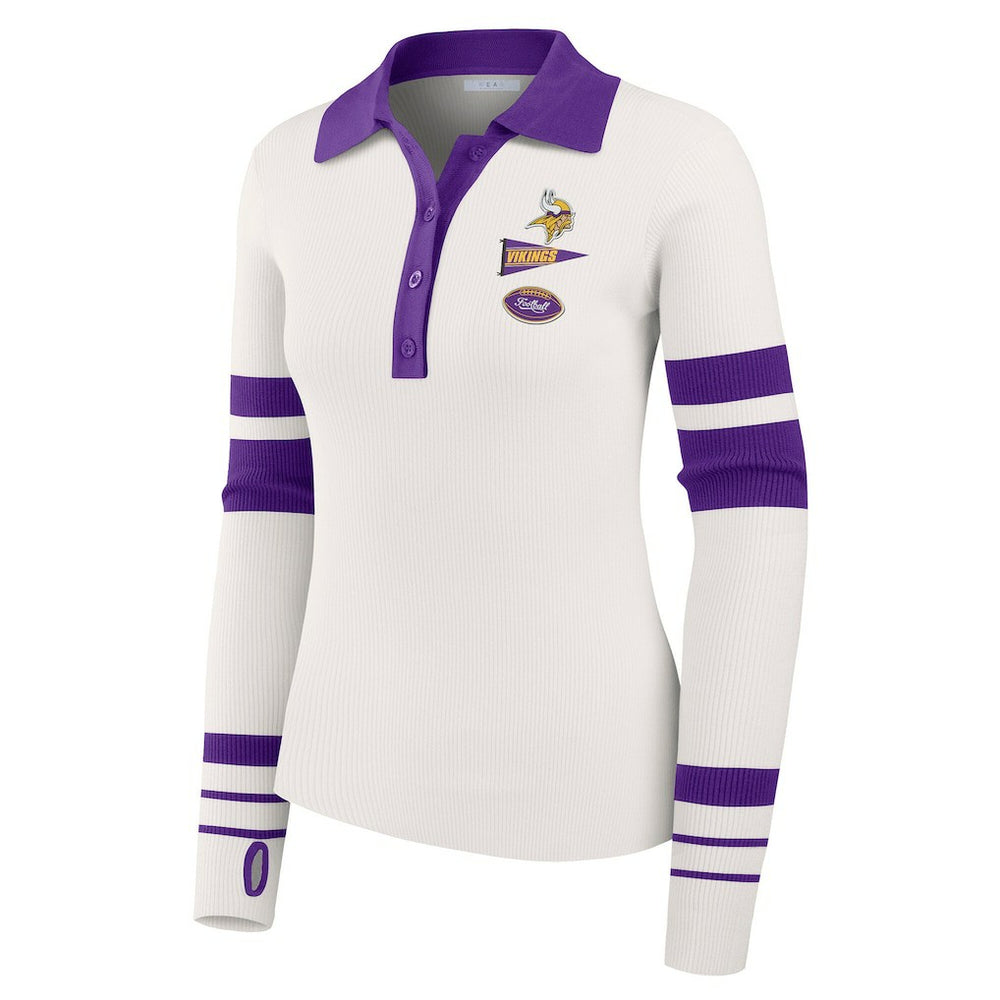 Minnesota Vikings WEAR by Erin Andrews Women's Ribbed Henley Polo Sweater White - NFL
