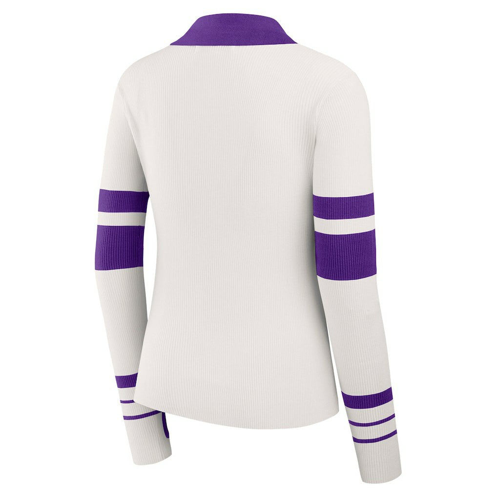 Minnesota Vikings WEAR by Erin Andrews Women's Ribbed Henley Polo Sweater White - NFL