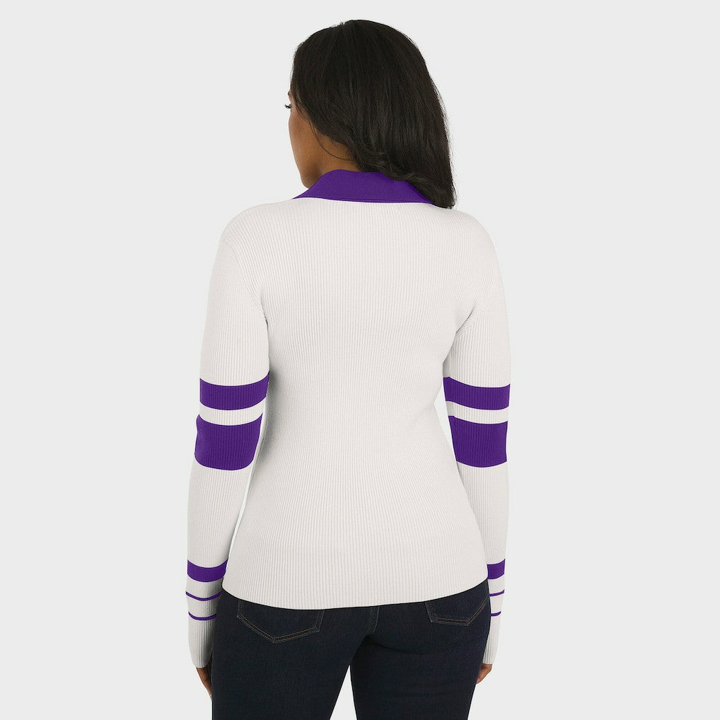Minnesota Vikings WEAR by Erin Andrews Women's Ribbed Henley Polo Sweater White - NFL