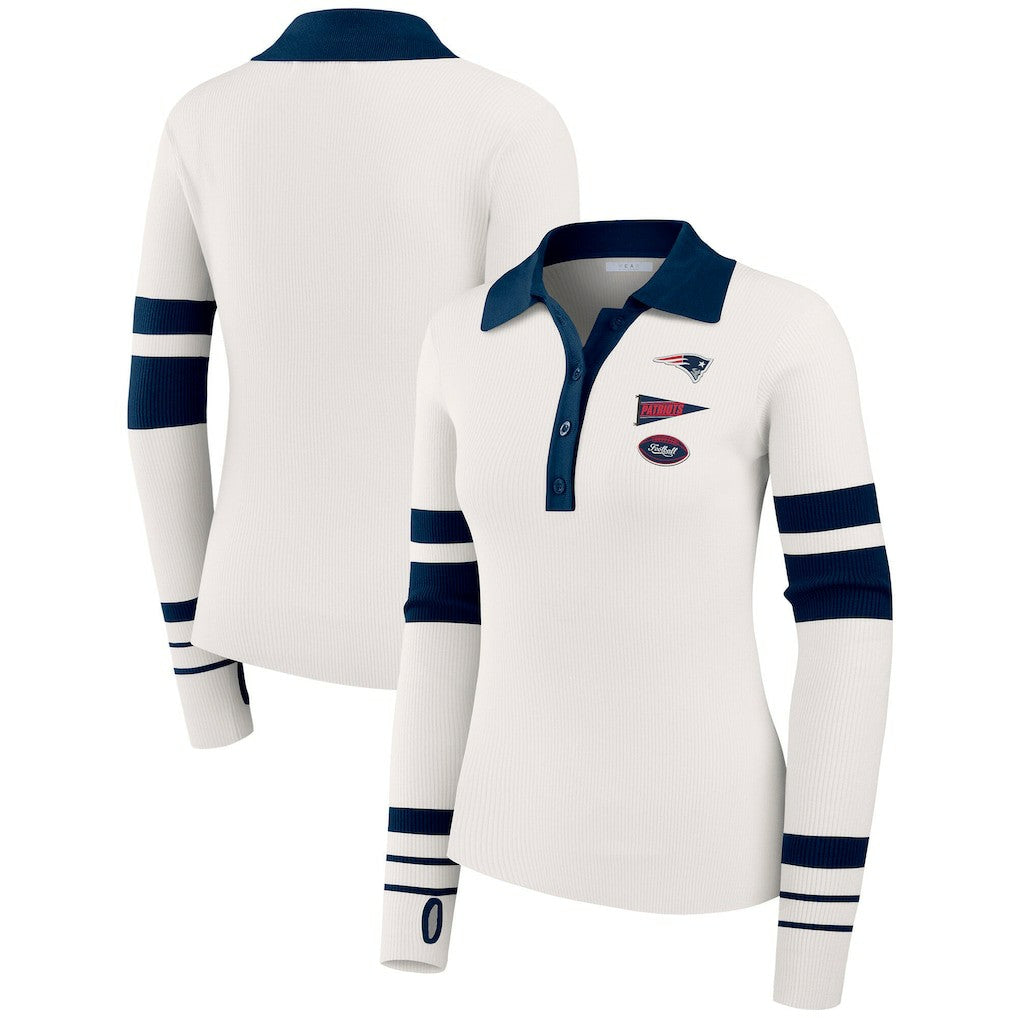 New England Patriots WEAR by Erin Andrews Women's Ribbed Henley Polo Sweater White - NFL