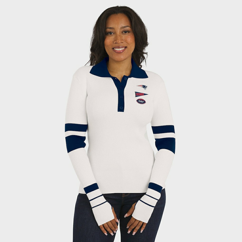 New England Patriots WEAR by Erin Andrews Women's Ribbed Henley Polo Sweater White - NFL