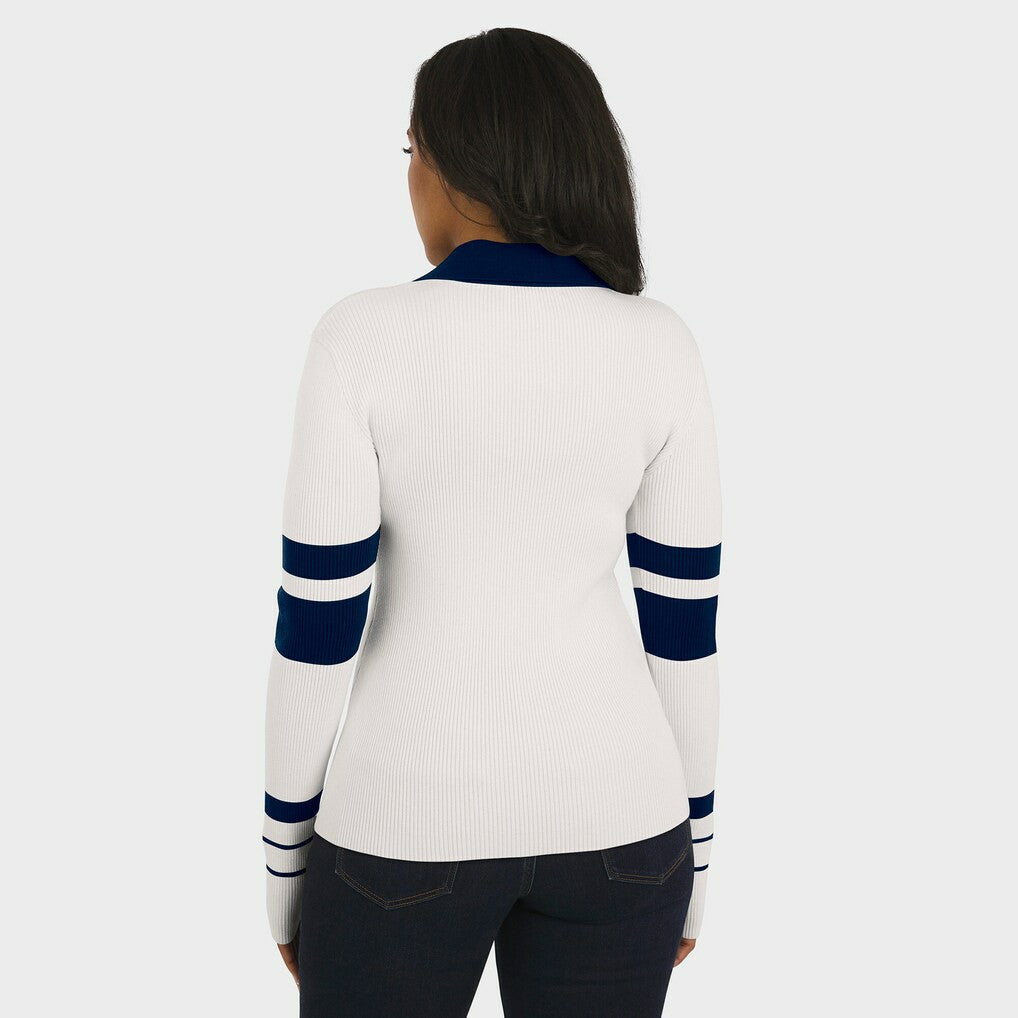 New England Patriots WEAR by Erin Andrews Women's Ribbed Henley Polo Sweater White - NFL