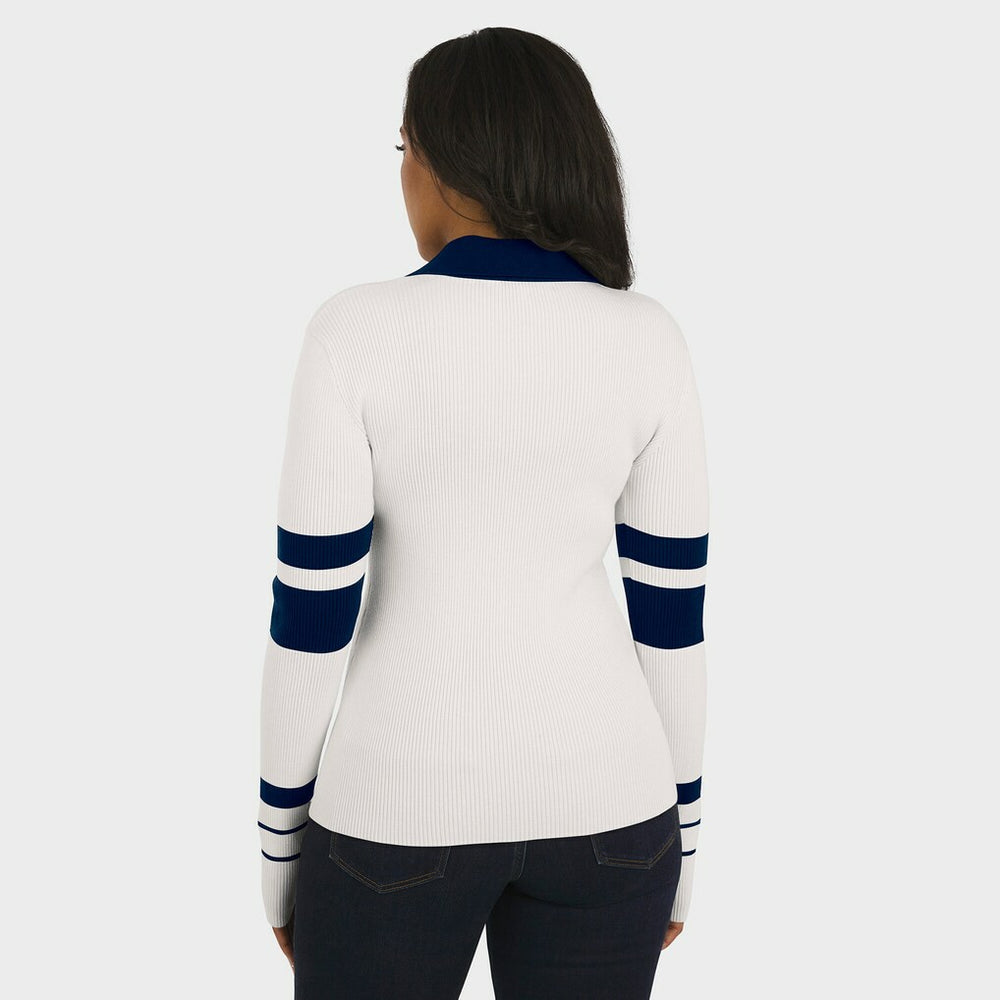 New England Patriots WEAR by Erin Andrews Women's Ribbed Henley Polo Sweater White - NFL