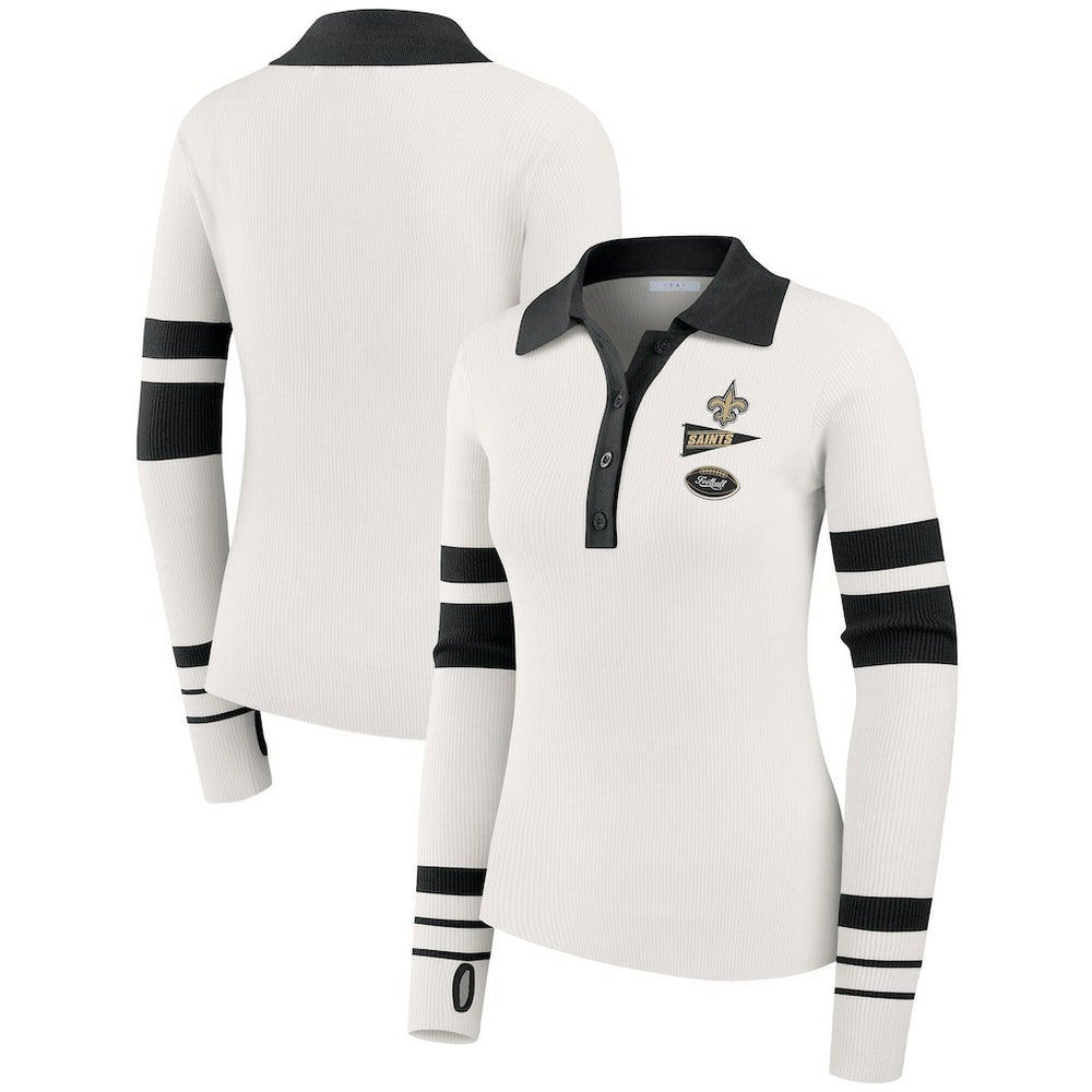 New Orleans Saints WEAR by Erin Andrews Women's Ribbed Henley Polo Sweater White - NFL