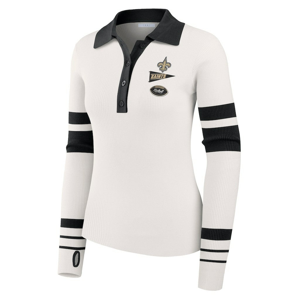 New Orleans Saints WEAR by Erin Andrews Women's Ribbed Henley Polo Sweater White - NFL
