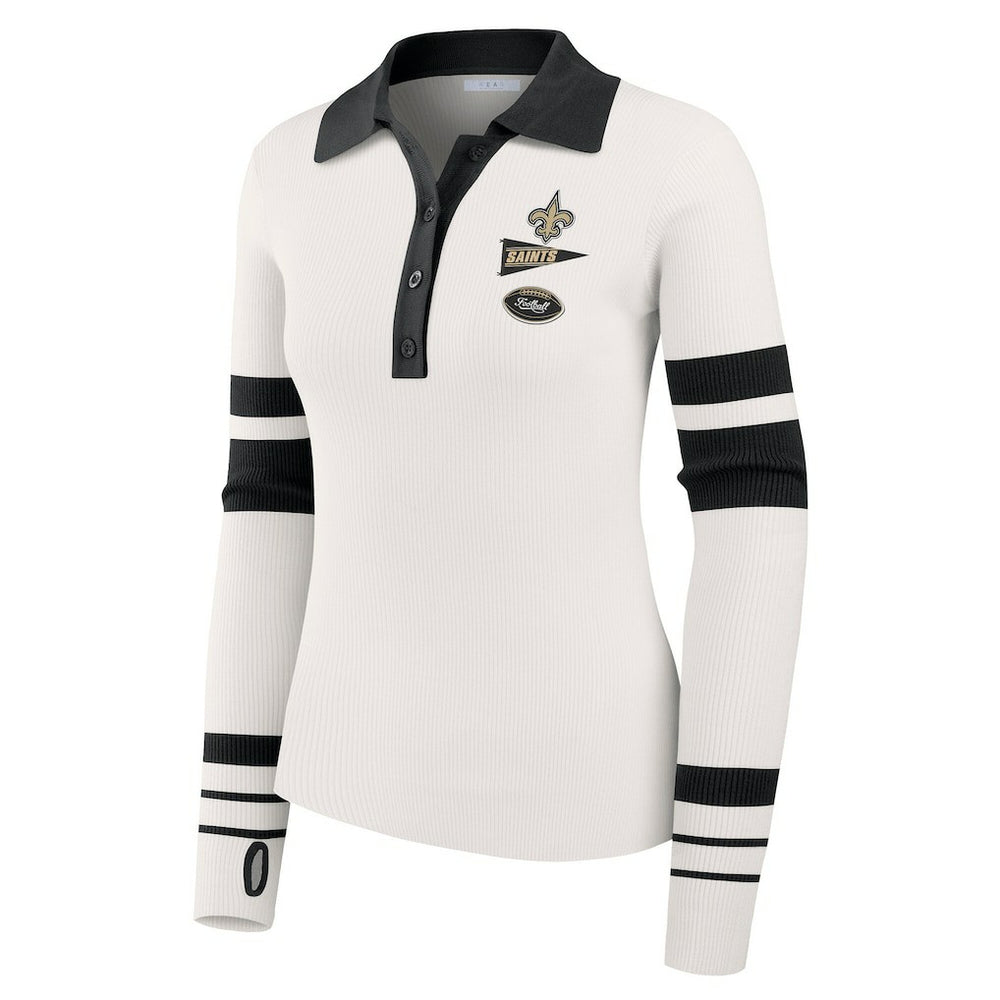New Orleans Saints WEAR by Erin Andrews Women's Ribbed Henley Polo Sweater White - NFL