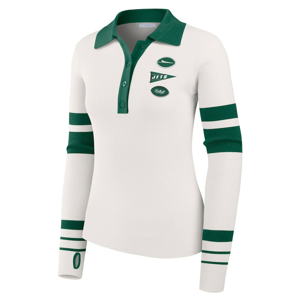 New York Jets WEAR by Erin Andrews Women's Ribbed Henley Polo Sweater White - NFL