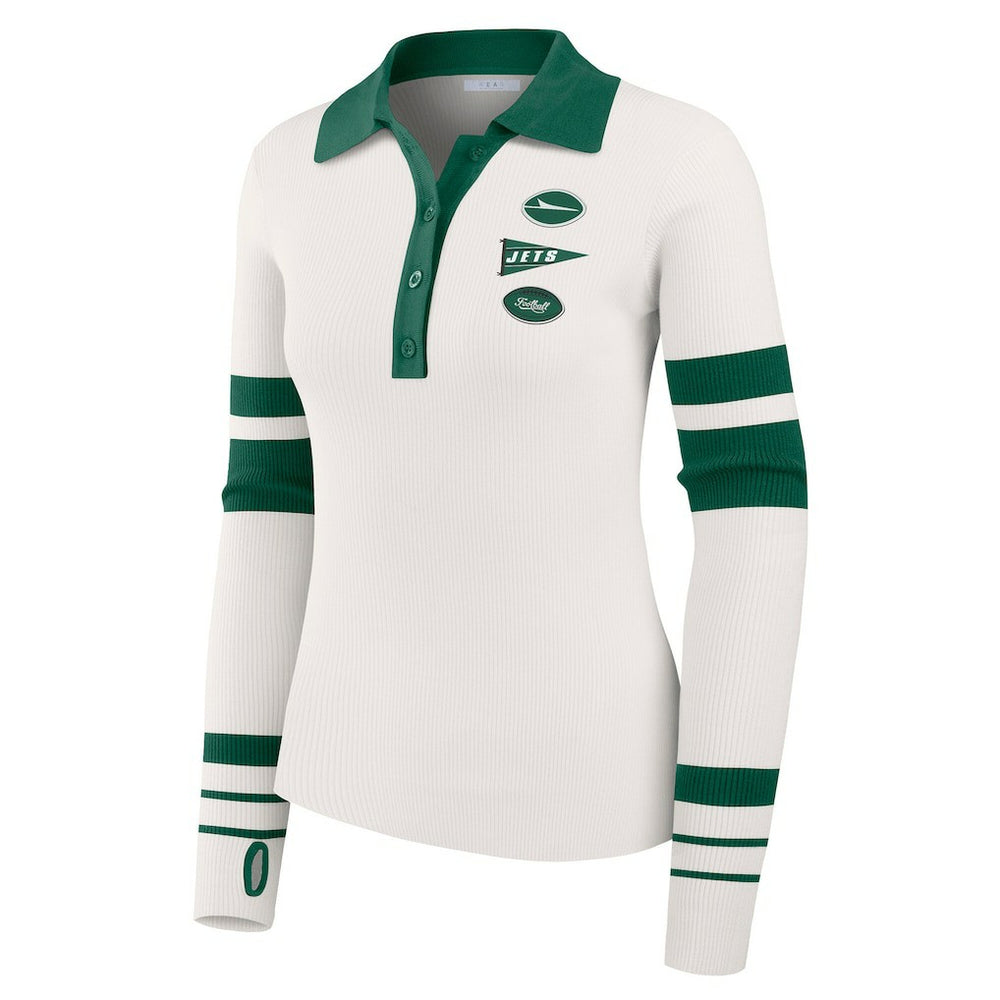 New York Jets WEAR by Erin Andrews Women's Ribbed Henley Polo Sweater White - NFL