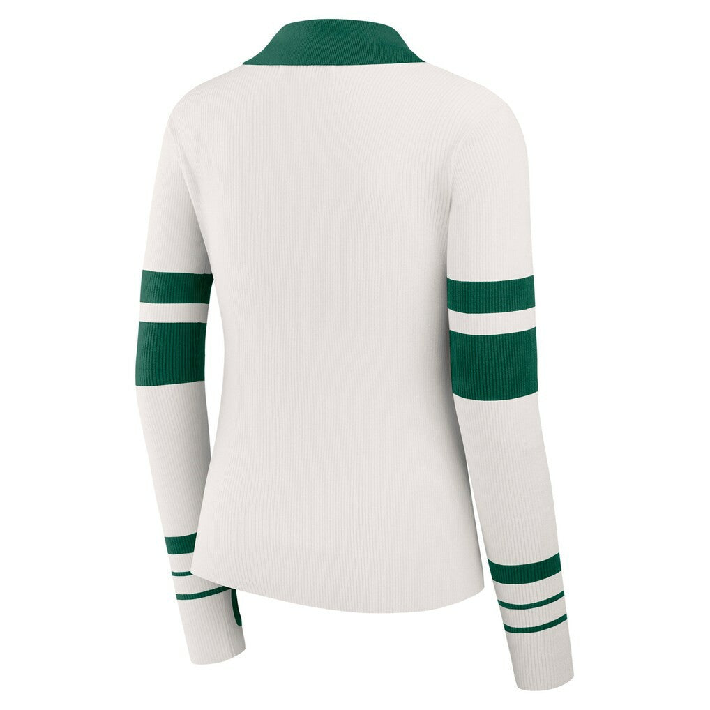 New York Jets WEAR by Erin Andrews Women's Ribbed Henley Polo Sweater White - NFL