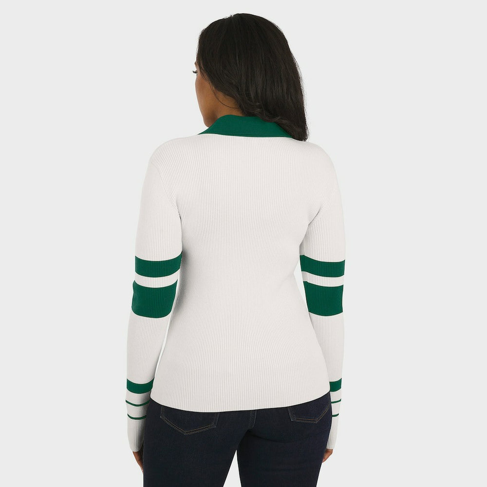 New York Jets WEAR by Erin Andrews Women's Ribbed Henley Polo Sweater White - NFL