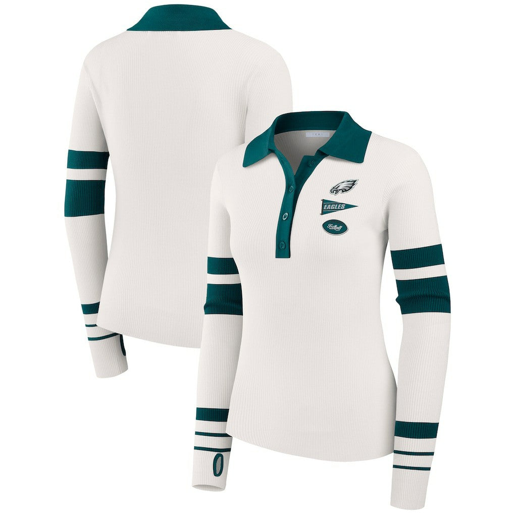 Philadelphia Eagles WEAR by Erin Andrews Women's Ribbed Henley Polo Sweater White - NFL