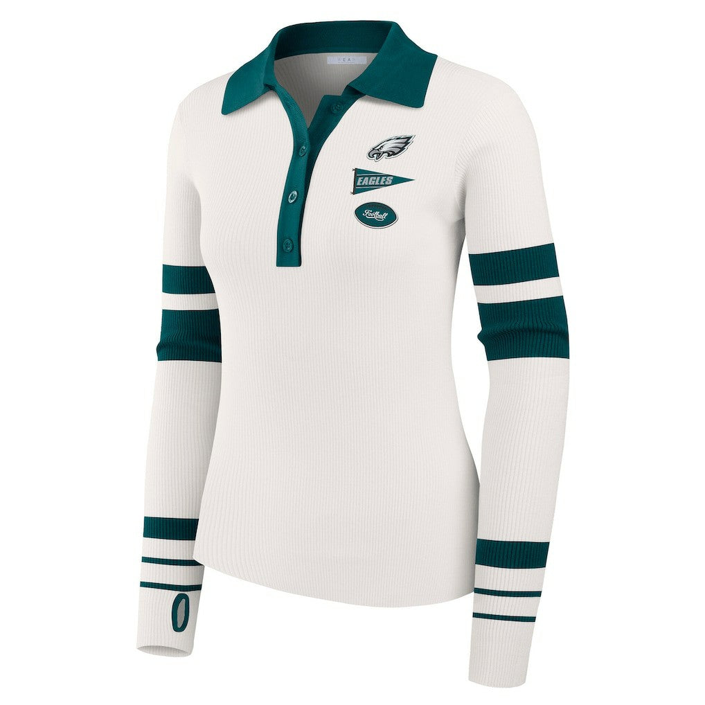 Philadelphia Eagles WEAR by Erin Andrews Women's Ribbed Henley Polo Sweater White - NFL