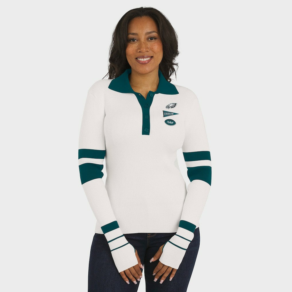 Philadelphia Eagles WEAR by Erin Andrews Women's Ribbed Henley Polo Sweater White - NFL
