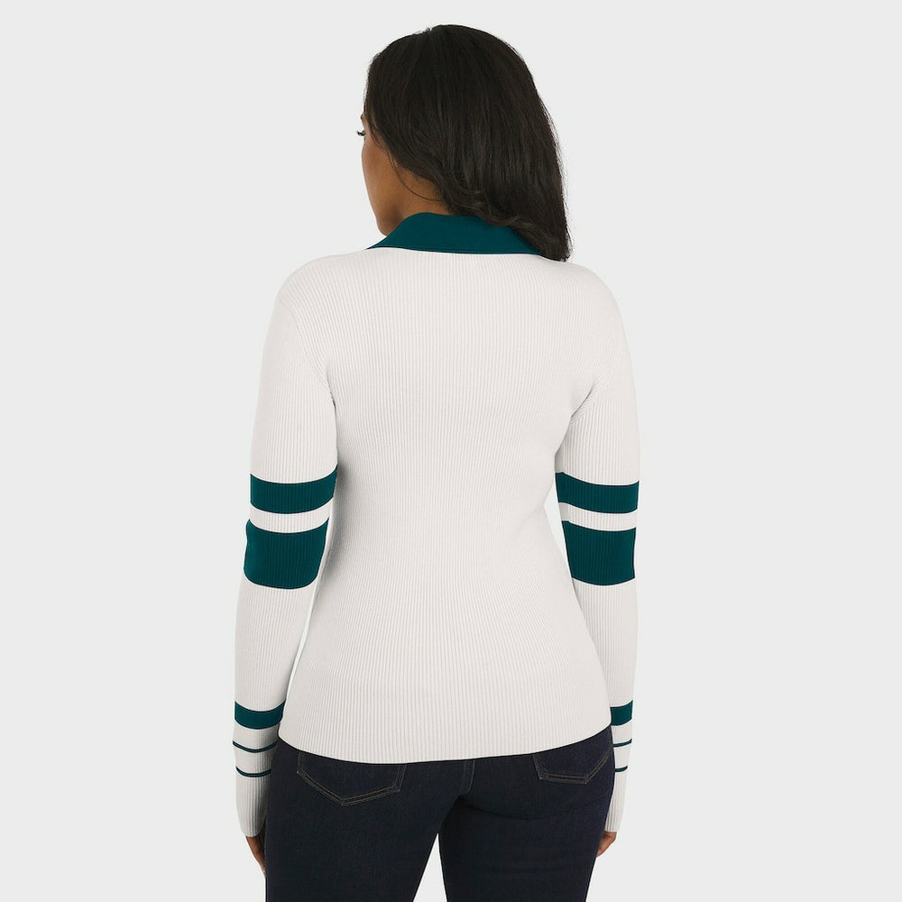 Philadelphia Eagles WEAR by Erin Andrews Women's Ribbed Henley Polo Sweater White - NFL