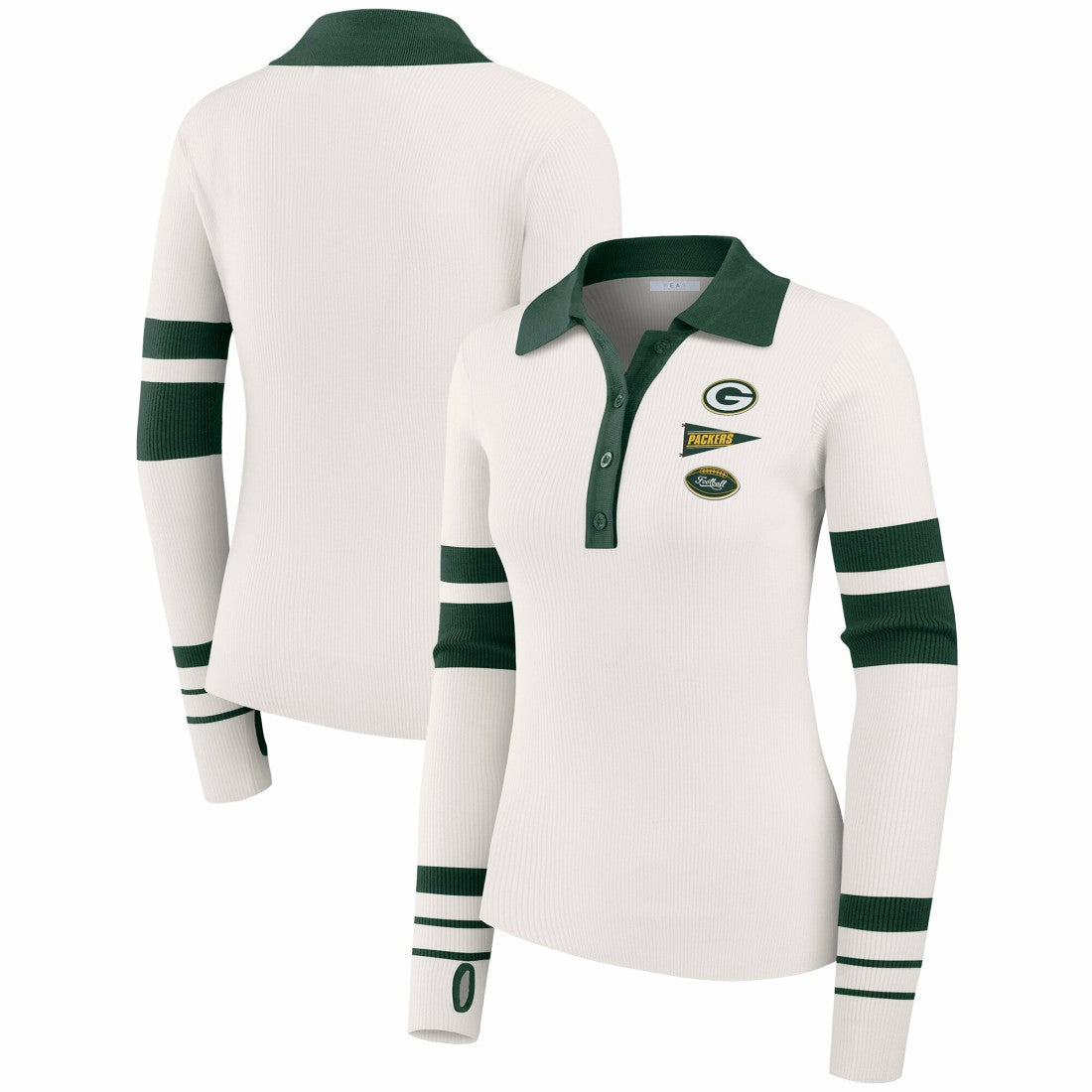 Green Bay Packers WEAR by Erin Andrews Women's Ribbed Henley Polo Sweater White - NFL
