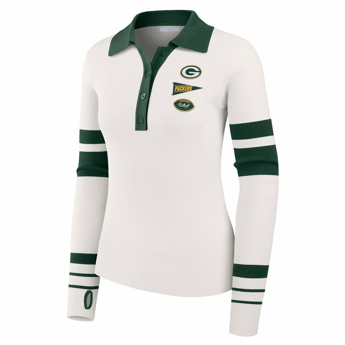 Green Bay Packers WEAR by Erin Andrews Women's Ribbed Henley Polo Sweater White - NFL