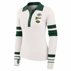 Green Bay Packers WEAR by Erin Andrews Women's Ribbed Henley Polo Sweater White - NFL