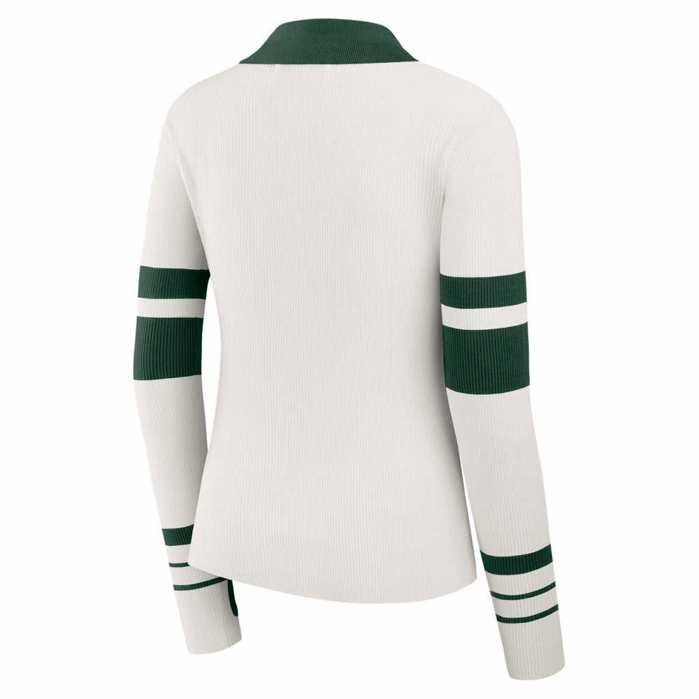 Green Bay Packers WEAR by Erin Andrews Women's Ribbed Henley Polo Sweater White - NFL