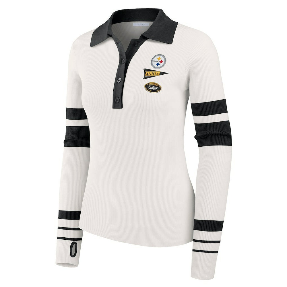 Pittsburgh Steelers WEAR by Erin Andrews Women's Ribbed Henley Polo Sweater White - NFL