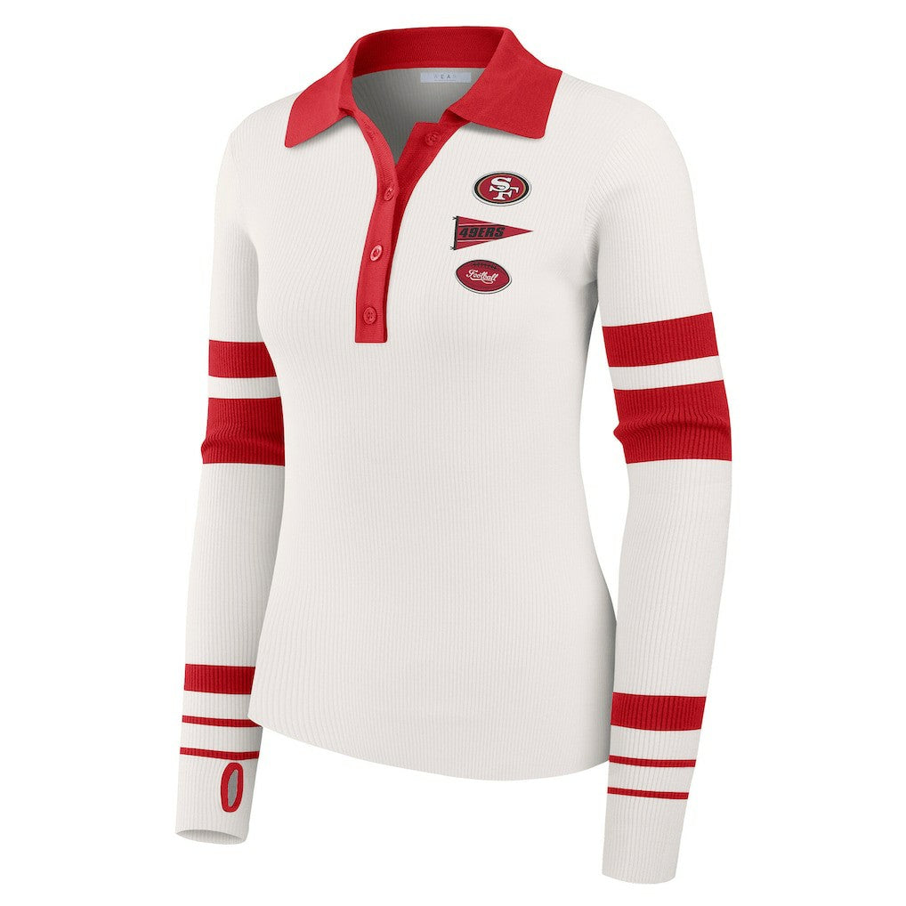 San Francisco 49ers WEAR by Erin Andrews Women's Ribbed Henley Polo Sweater White - NFL