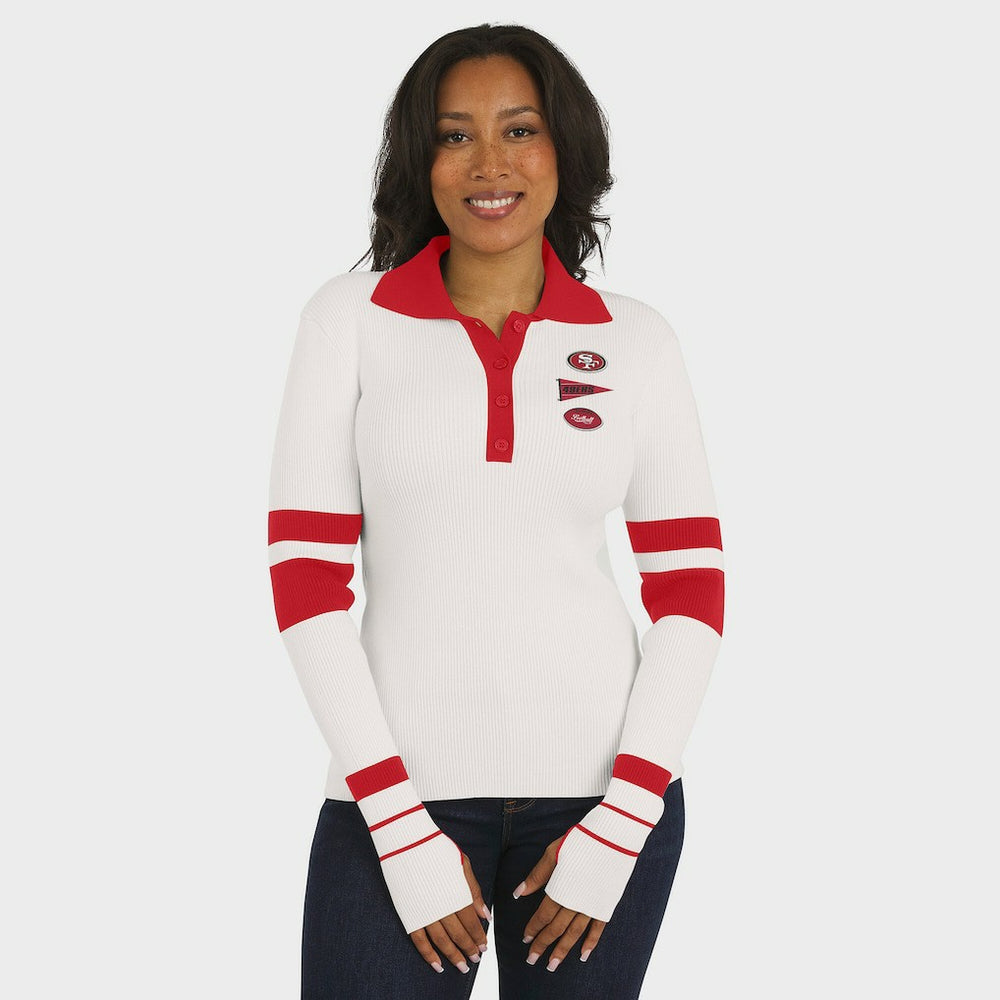 San Francisco 49ers WEAR by Erin Andrews Women's Ribbed Henley Polo Sweater White - NFL