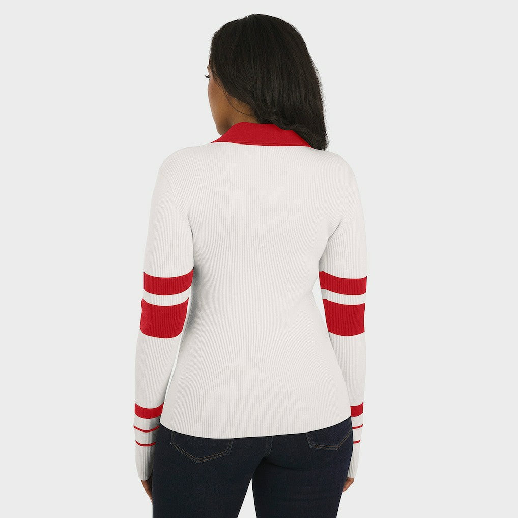 San Francisco 49ers WEAR by Erin Andrews Women's Ribbed Henley Polo Sweater White - NFL
