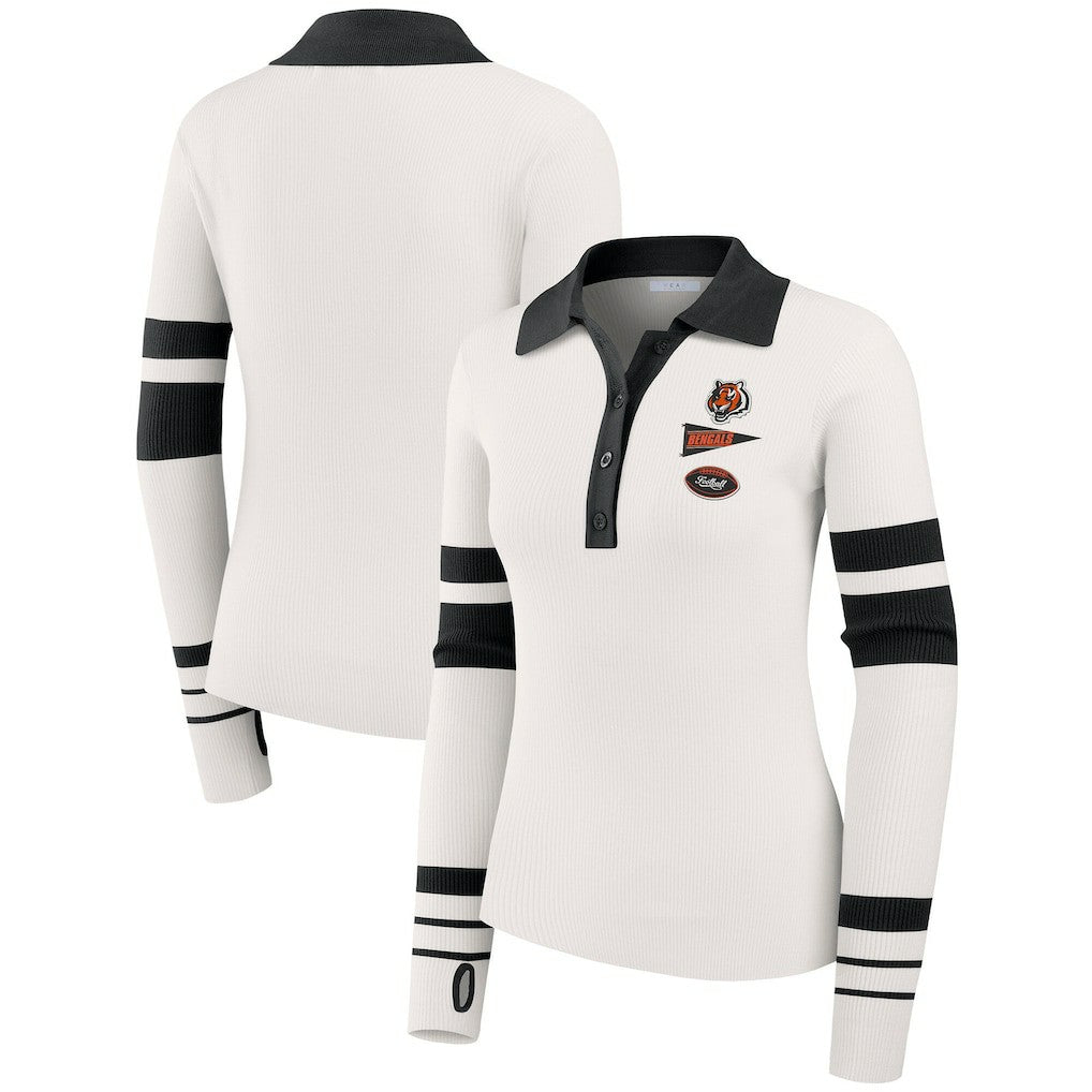 Cincinnati Bengals WEAR by Erin Andrews Women's Ribbed Henley Polo Sweater White - NFL