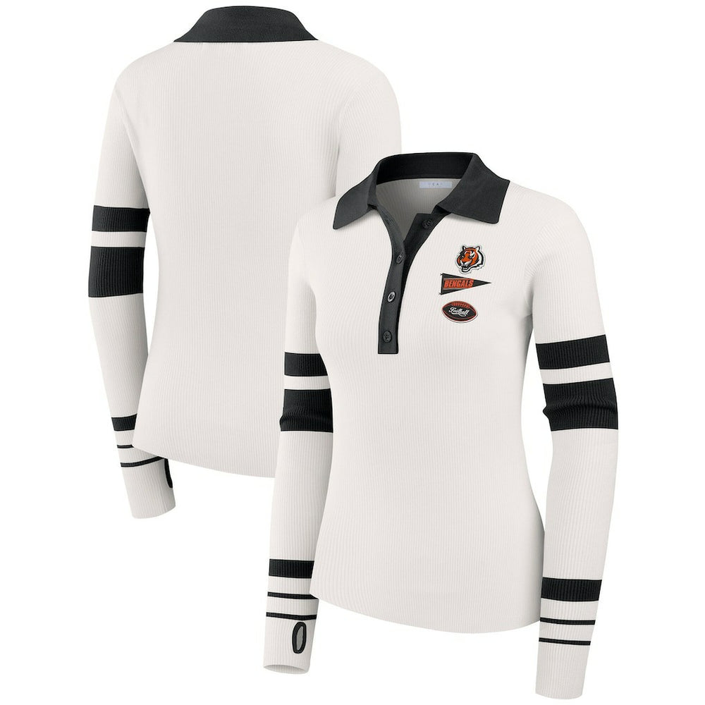 Cincinnati Bengals WEAR by Erin Andrews Women's Ribbed Henley Polo Sweater White - NFL