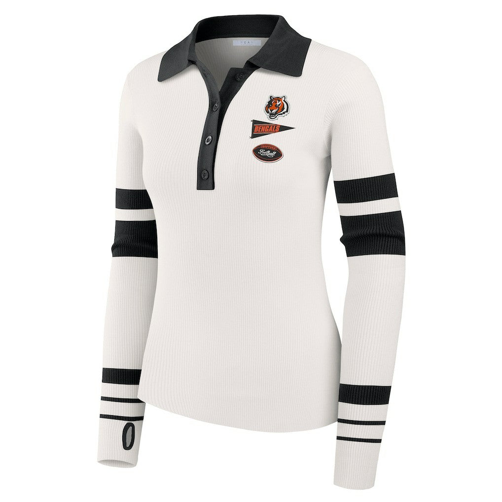 Cincinnati Bengals WEAR by Erin Andrews Women's Ribbed Henley Polo Sweater White - NFL