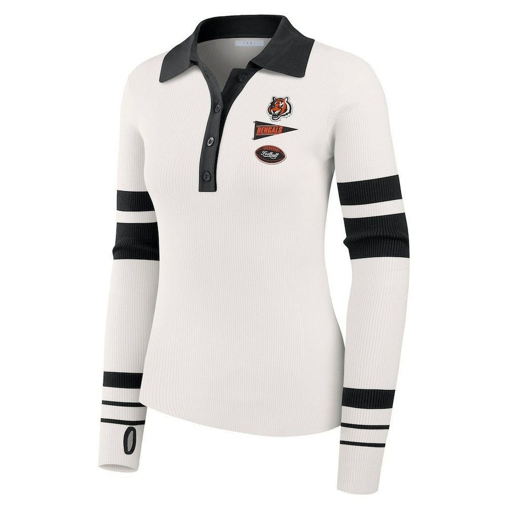 Cincinnati Bengals WEAR by Erin Andrews Women's Ribbed Henley Polo Sweater White - NFL