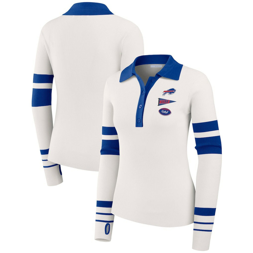 Buffalo Bills WEAR by Erin Andrews Women's Ribbed Henley Polo Sweater White - NFL