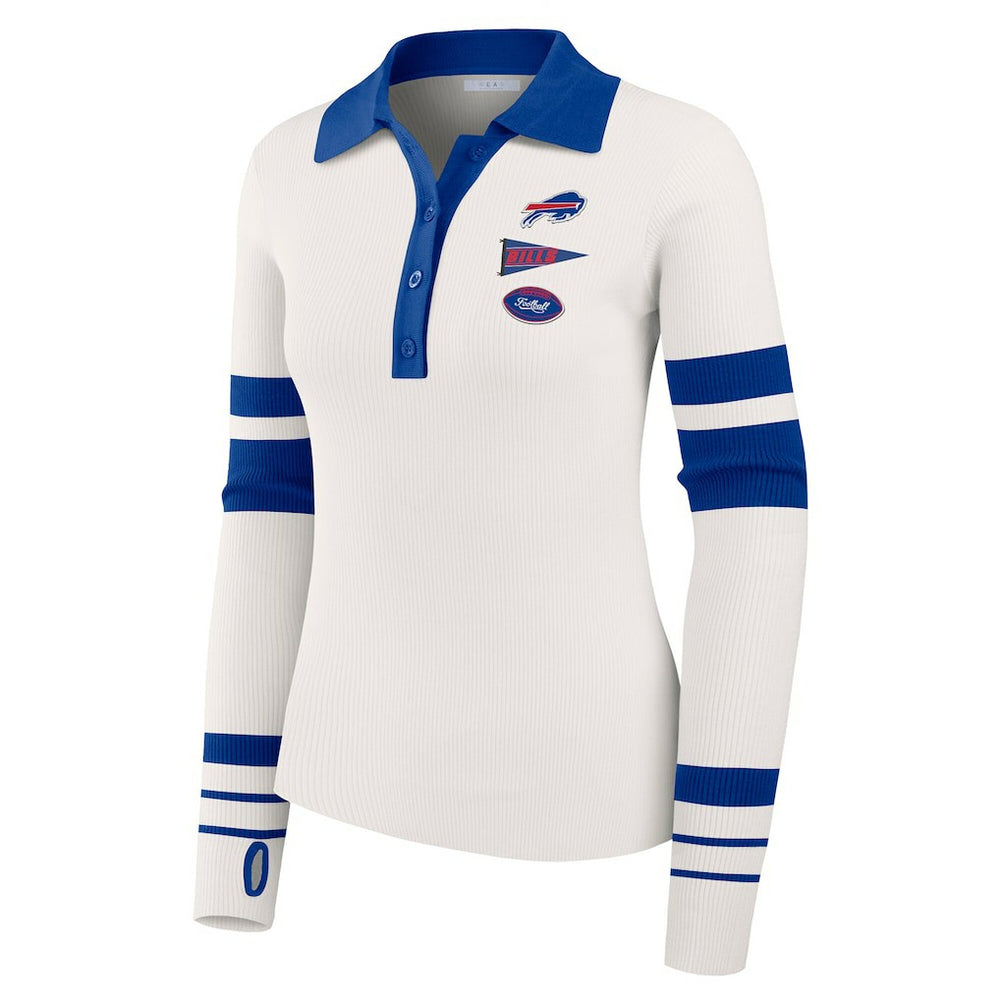 Buffalo Bills WEAR by Erin Andrews Women's Ribbed Henley Polo Sweater White - NFL