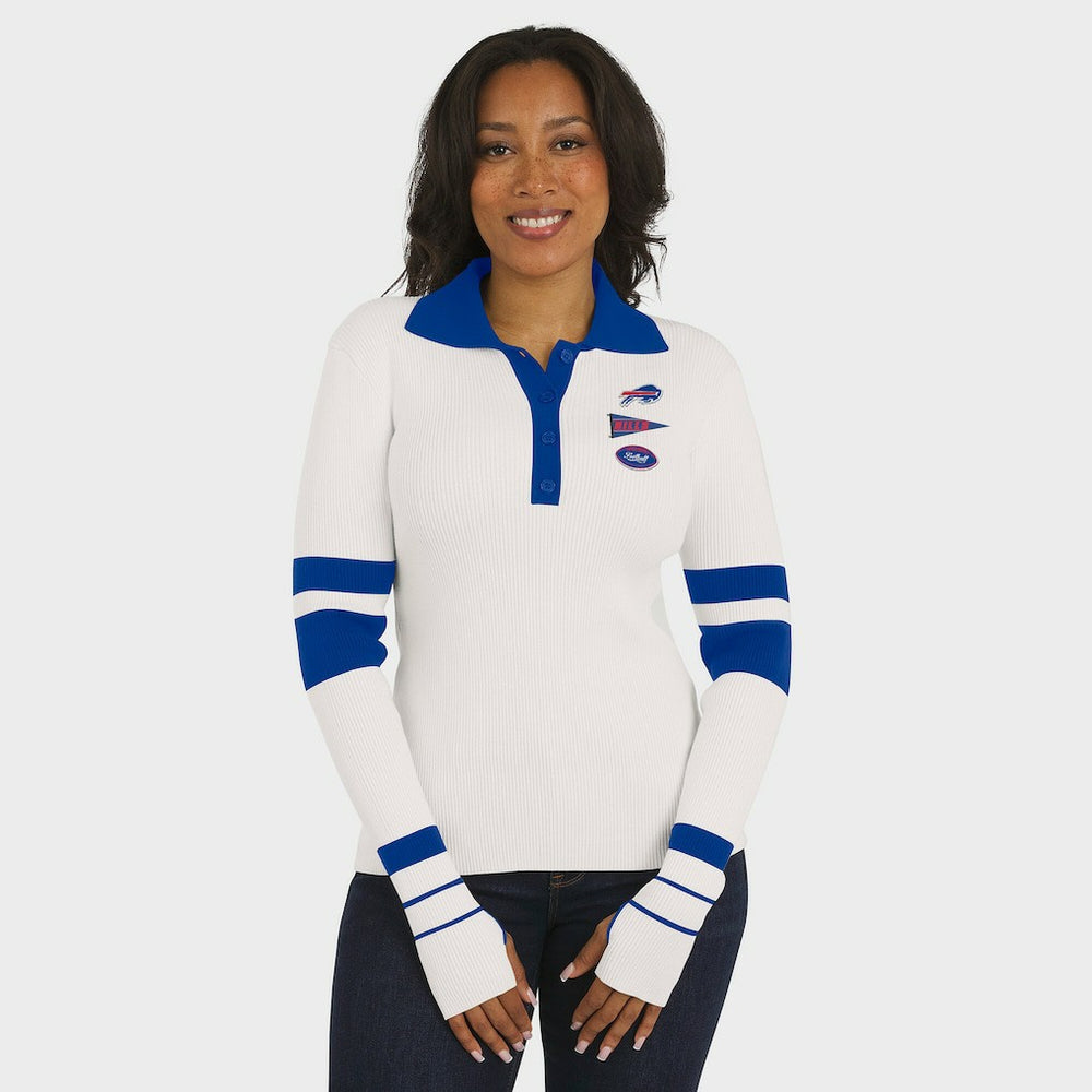 Buffalo Bills WEAR by Erin Andrews Women's Ribbed Henley Polo Sweater White - NFL