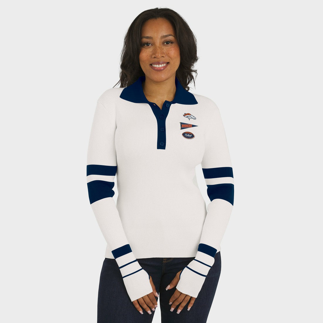 Denver Broncos WEAR by Erin Andrews Women's Ribbed Henley Polo Sweater White - NFL