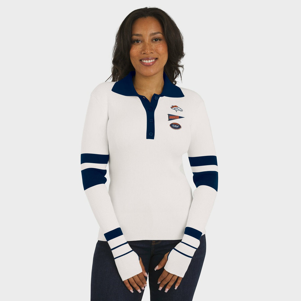 Denver Broncos WEAR by Erin Andrews Women's Ribbed Henley Polo Sweater White - NFL