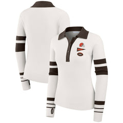 Cleveland Browns WEAR by Erin Andrews Women's Ribbed Henley Polo Sweater White - NFL