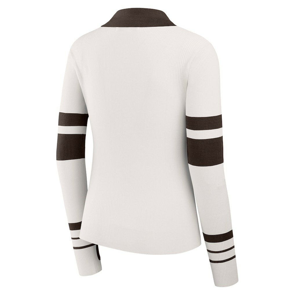 Cleveland Browns WEAR by Erin Andrews Women's Ribbed Henley Polo Sweater White - NFL