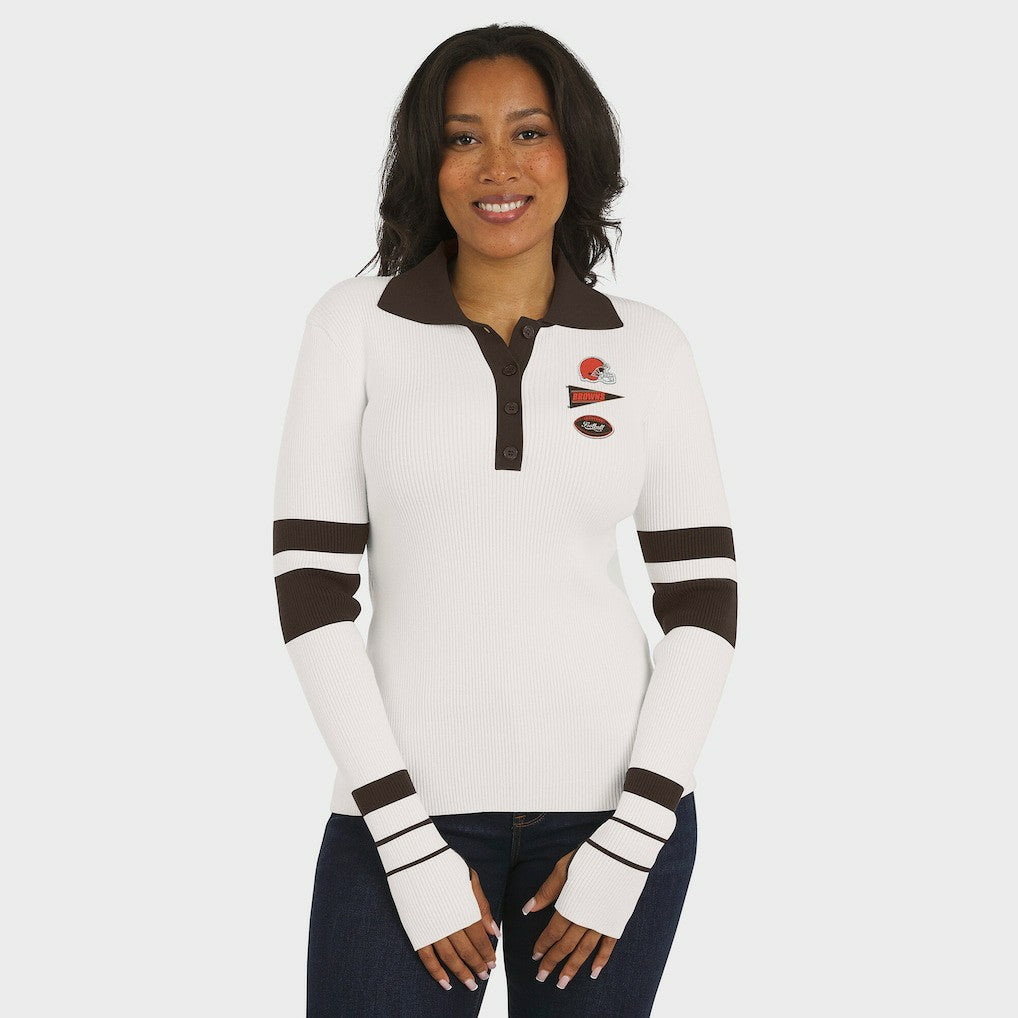 Cleveland Browns WEAR by Erin Andrews Women's Ribbed Henley Polo Sweater White - NFL