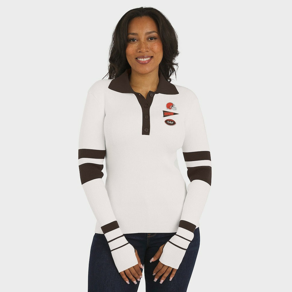 Cleveland Browns WEAR by Erin Andrews Women's Ribbed Henley Polo Sweater White - NFL
