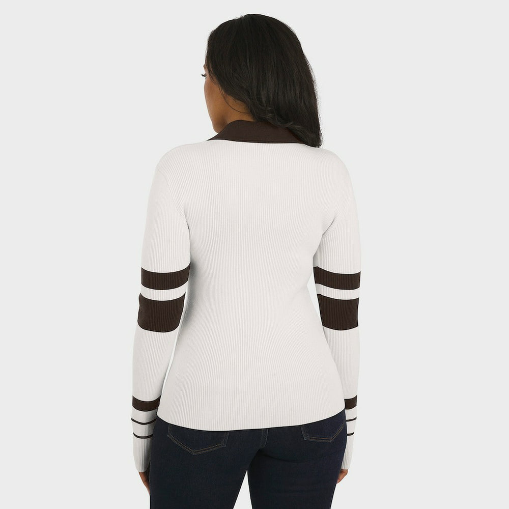 Cleveland Browns WEAR by Erin Andrews Women's Ribbed Henley Polo Sweater White - NFL