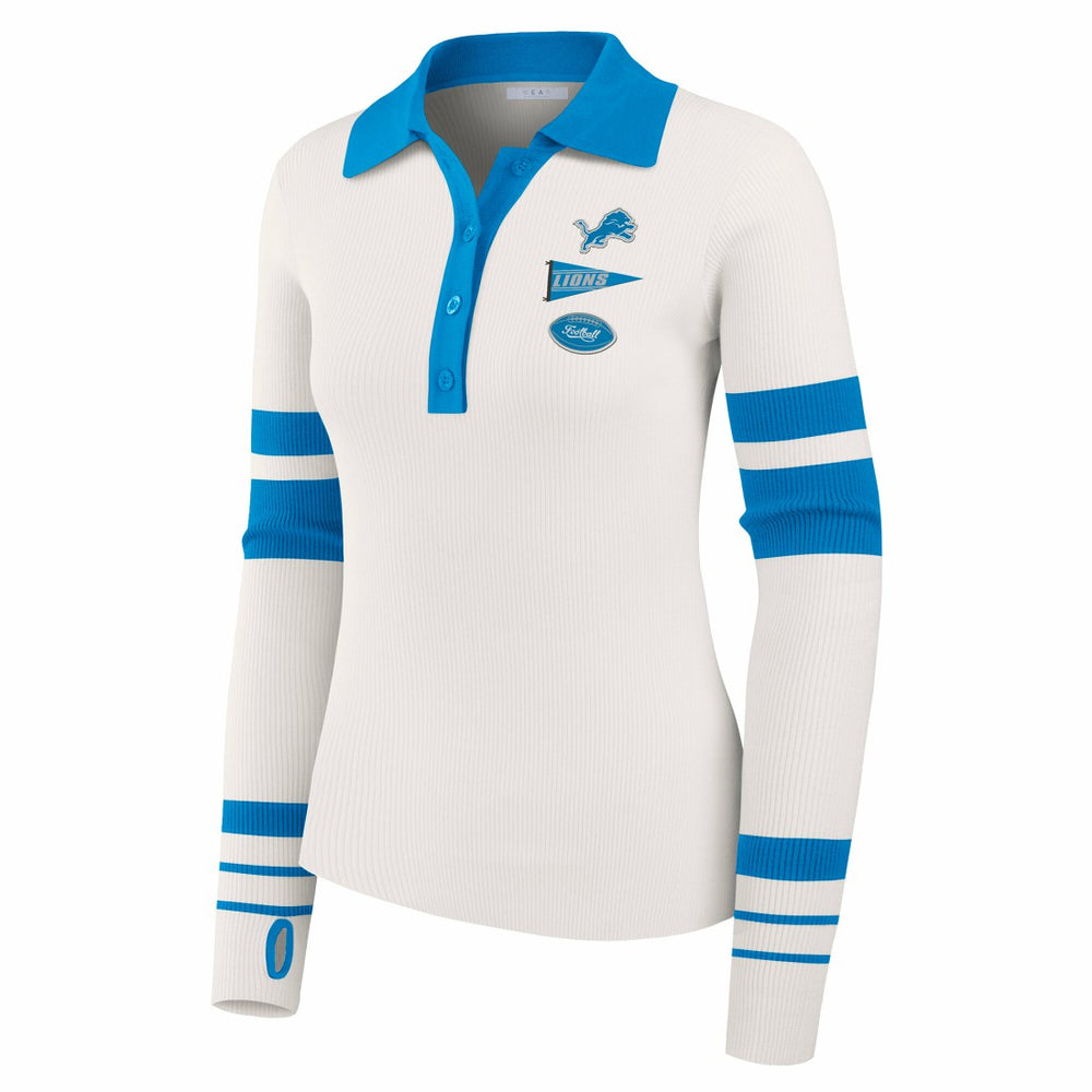 Detroit Lions WEAR by Erin Andrews Women's Ribbed Henley Polo Sweater White - NFL