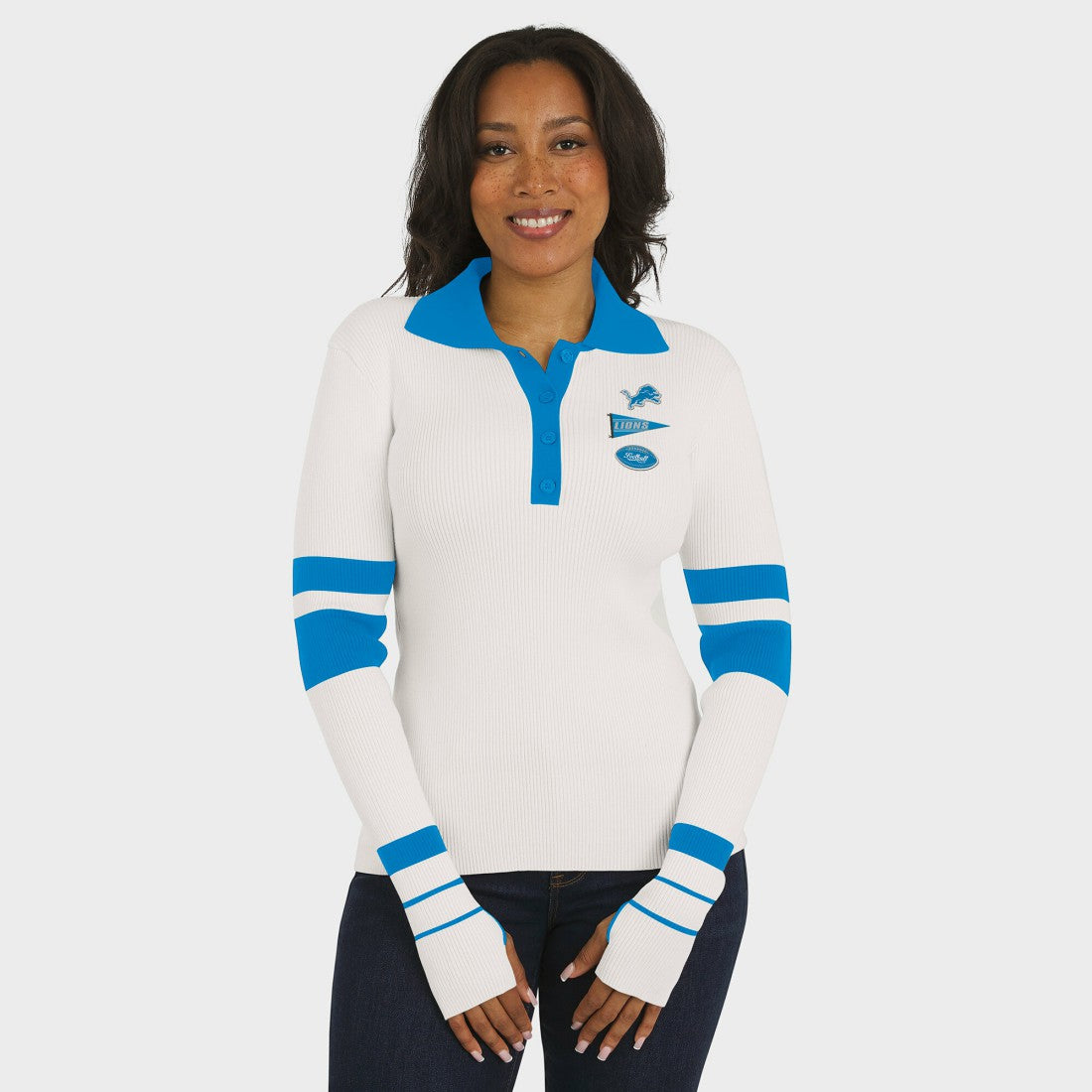Detroit Lions WEAR by Erin Andrews Women's Ribbed Henley Polo Sweater White - NFL
