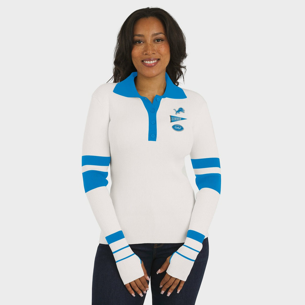 Detroit Lions WEAR by Erin Andrews Women's Ribbed Henley Polo Sweater White - NFL